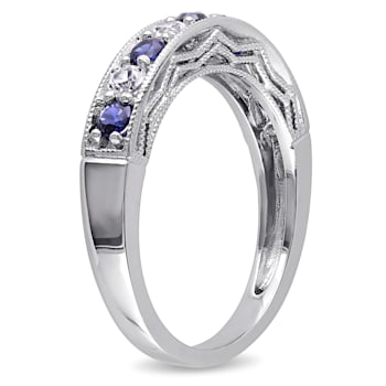 4/5 CTW Created Blue and Created White Sapphire Anniversary Band in
Sterling Silver