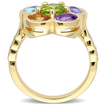 3 3/8 CTW Multi-Gemstone and Diamond Accent Floral Ring in Yellow Plated
Sterling Silver