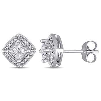 1/4 CT TW Princess Cut Diamond Cluster Stud Earrings in 10k White Gold