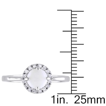1/2 CT TGW Opal and 1/10 CT TW Diamond Halo Ring in Sterling Silver
