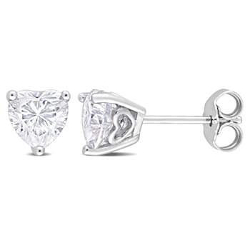 1 1/2 CT TGW Heart Shape Created Moissanite Stud Earrings in Sterling Silver