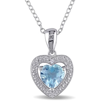 1 CT TGW Sky Blue Topaz and Diamond Accent Heart Pendant with Chain in
Sterling Silver