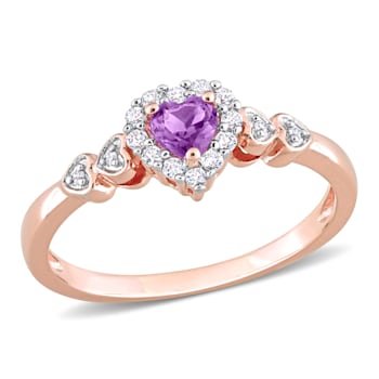1/3 CT TGW Multi-Gemstones and Diamond Accent Halo Promise Ring in Rose
Plated Sterling Silver