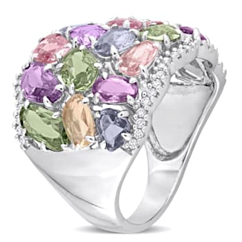 15 1/2 CT TGW Multi-Color Sapphire and 1/4 CT TW Diamond Cocktail Ring
in 14K White Gold