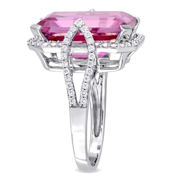 14 1/2 CT TGW Pink Topaz and 1/2 CT TW Diamond Ring in 14K White Gold