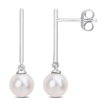 6-6.5MM Freshwater Cultured Pearl Dangle Earrings in 10K White Gold