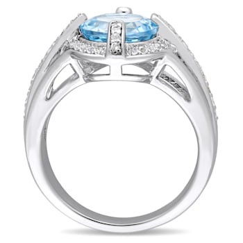 3 3/4 CT TGW Sky Blue and White Topaz Halo Split Ring in Sterling Silver