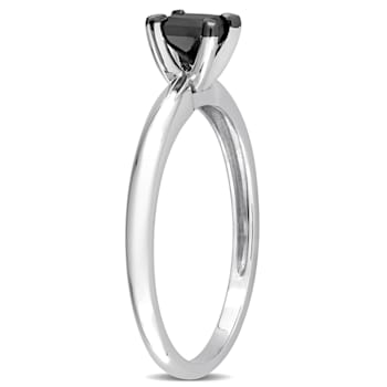 1/2 ct Black Diamond Solitaire Engagement Ring in 14K White Gold