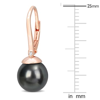 8-8.5 MM Black Tahitian Cultured Pearl and Diamond Accent Earrings in
Sterling Silver