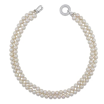 7-8 MM Freshwater Cultured Pearl 2-Strand Necklace with Cubic Zirconia
Sterling Silver Clasp