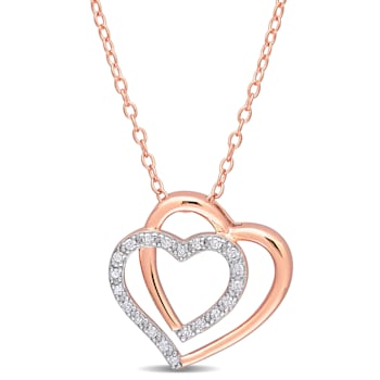 1/10ctw Diamond Double Heart Pendant with Chain in 18K Rose Gold Over
Sterling Silver