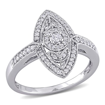 1/4 CT TW Diamond Vintage Marquise Shaped Halo Ring in Sterling Silver