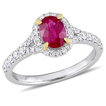 7/8 CT TGW Ruby and 1/2 CT TW Diamond Halo Ring in 14K White Gold