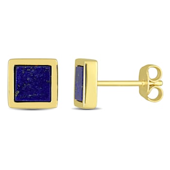1ctw Lapis Square Stud Earrings in 18K Yellow Gold Over Sterling Silver