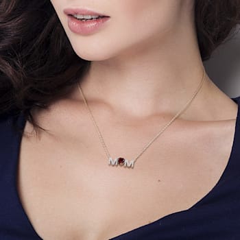4/5 CT TGW Garnet and 1/10 CT TW Diamond "MOM" Pendant with
Chain in Yellow Plated Sterling Silver