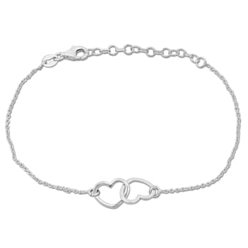 Double Heart Charm Chain Bracelet in Sterling Silver