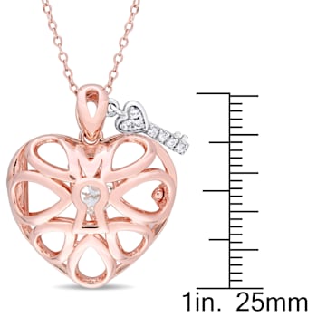 1 1/10 CTW White Topaz Heart Locket and Key Pendant in Rose Plated
Sterling Silver