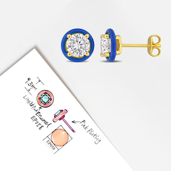 1 3/8  CT TGW Moissanite with Blue Enamel Solitaire Stud Earrings in
Yellow Plated Sterling Silver