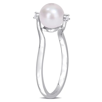 7-7.5MM Freshwater Cultured Pearl and Created White Sapphire Bypass Ring
in Sterling Silver