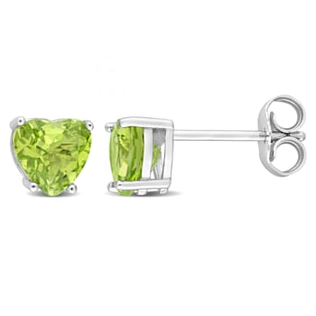 1 5/8 CT TGW Heart Shape Peridot Stud Earrings in Sterling Silver