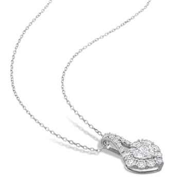 2 CT DEW Created Moissanite Halo Heart Pendant with Chain in Sterling Silver