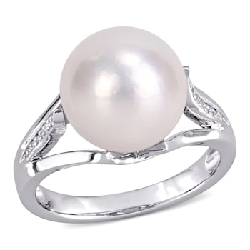11-12MM Freshwater Cultured Pearl and Diamond-Accent Split Shank Ring in
Sterling Silver