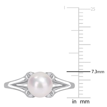 7-7.5MM Freshwater Cultured Pearl and Created White Sapphire Split-Shank
Ring in Sterling Silver