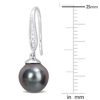 8-9MM Black Tahitian Cultured Pearl and Diamond Accent Shepherd Hook
Earrings in Sterling Silver