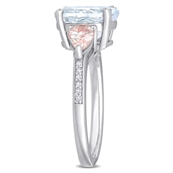 3 CT TGW Ice Aquamarine and Morganite with Diamond Accent 3-Stone
Cocktail Ring in Sterling Silver