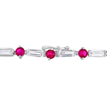 13 1/2 CT TGW Created Ruby and Created White Sapphire Tennis Bracelet in
Sterling Silver