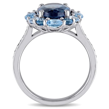 5 3/8 CTW London, Swiss and Sky Blue Topaz Halo Ring in Sterling Silver