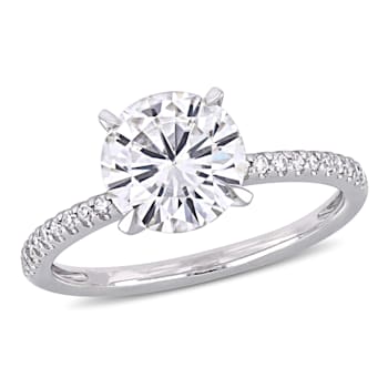 2 CT DEW Created Moissanite and 1/10 CT TW Diamond Engagement Ring in
14K White Gold