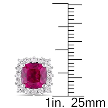4 7/8 CT TGW Created Ruby and White Sapphire Stud Earrings in Silver