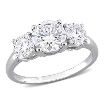 2 1/4 CT DEW Created Moissanite Three-Stone Engagement Ring in Sterling Silver