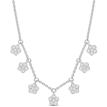 1/3 CT TW Diamond Floral Station Necklace in 14K White Gold
