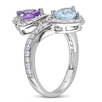 2 5/8 CT TGW Multi Gemstones Heart Twist Ring in Sterling Silver