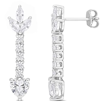 3 5/8 CT TGW Created White Sapphire Heart Drop Earrings in Sterling Silver