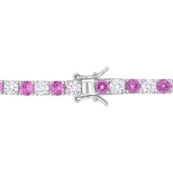 14 1/4 CT TGW Created Pink and White Sapphire Bracelet in Sterling Silver