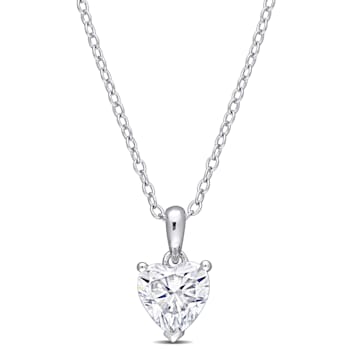 1 CT DEW Created Moissanite Solitaire Pendant With Chain in Sterling Silver