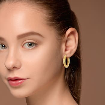 31.5MM Diamond Cut Hoop Earrings in 18K Yellow Gold Over Sterling Silver