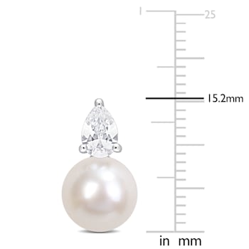 8.5-9MM Cultured Pearl and 1 1/3 CT TGW Created White Sapphire Stud
Earrings in Sterling Silver