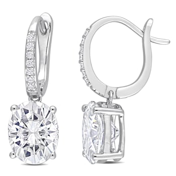 5 1/5 CT DEW Oval Created Moissanite Drop Earrings in Sterling Silver