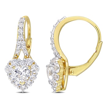 2 2/5 CT TGW Created White Sapphire Halo Heart Earrings in 18k Yellow
Gold Over Sterling Silver
