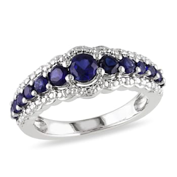 1 1/6 CT TGW Created Blue Sapphire Graduated Ring in Sterling Silver