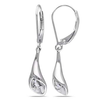Diamond Calla Lily Leverback Earrings in Sterling Silver