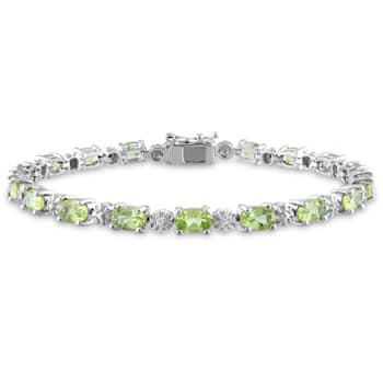 8 4/5 CT TGW Peridot and Diamond Accent Bracelet in Sterling Silver