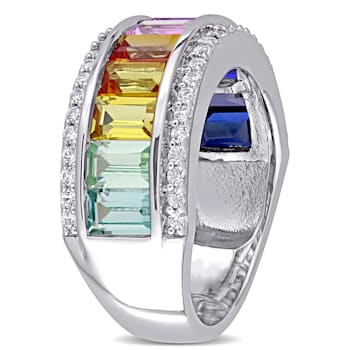 3 7/8 CT TGW Multi-Color Created Sapphire Eternity Ring in Sterling Silver