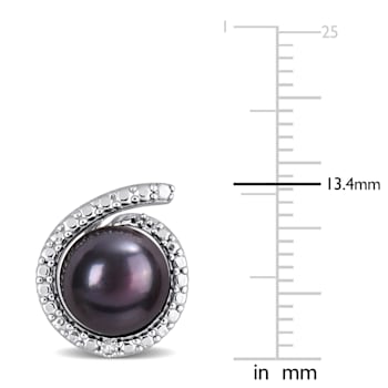 8-8.5MM Black Freshwater Cultured Pearl and Diamond Accent Swirl Stud
Earrings in Sterling Silver