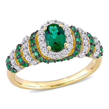 1 1/5 CTW Created Emerald and Created White Sapphire Ring in Yellow
Plated Sterling Silver