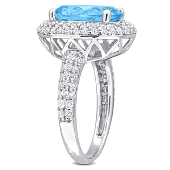 7 CT TGW Sky Blue Topaz and White Topaz Double Halo Ring in Sterling Silver